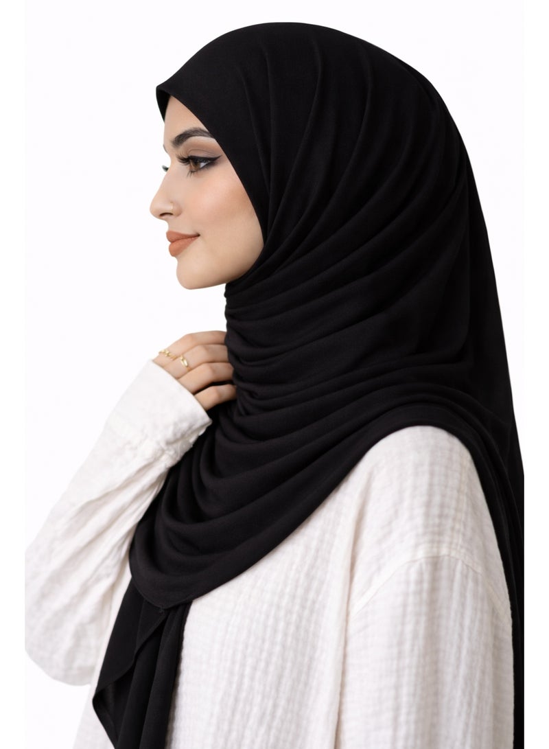 طرحة قطن ليكرا  باللون الاسود راحة يومية ولمسة أنوثة راقية المقاس: 2 متر × 60 سم - Image 2